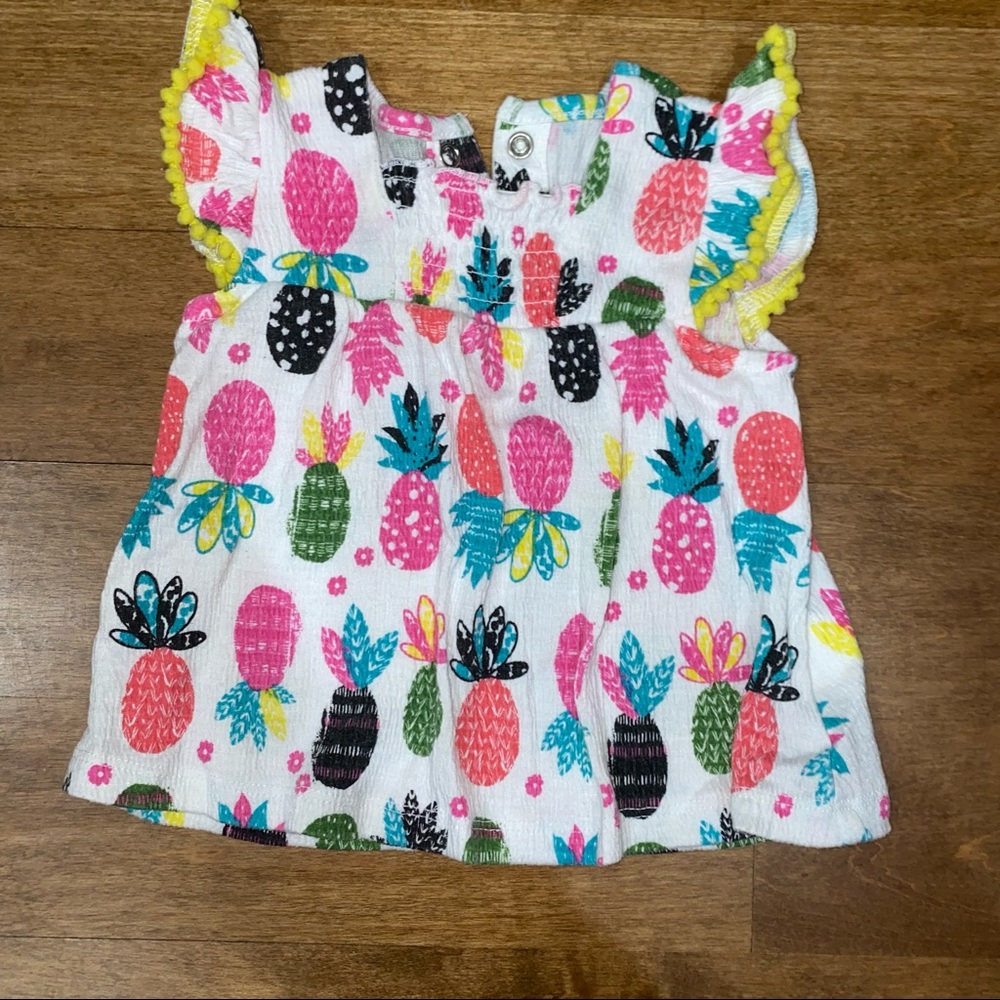 Miniville pineapple colorful blouse / short dress 0-3m ruffle cap sleeves